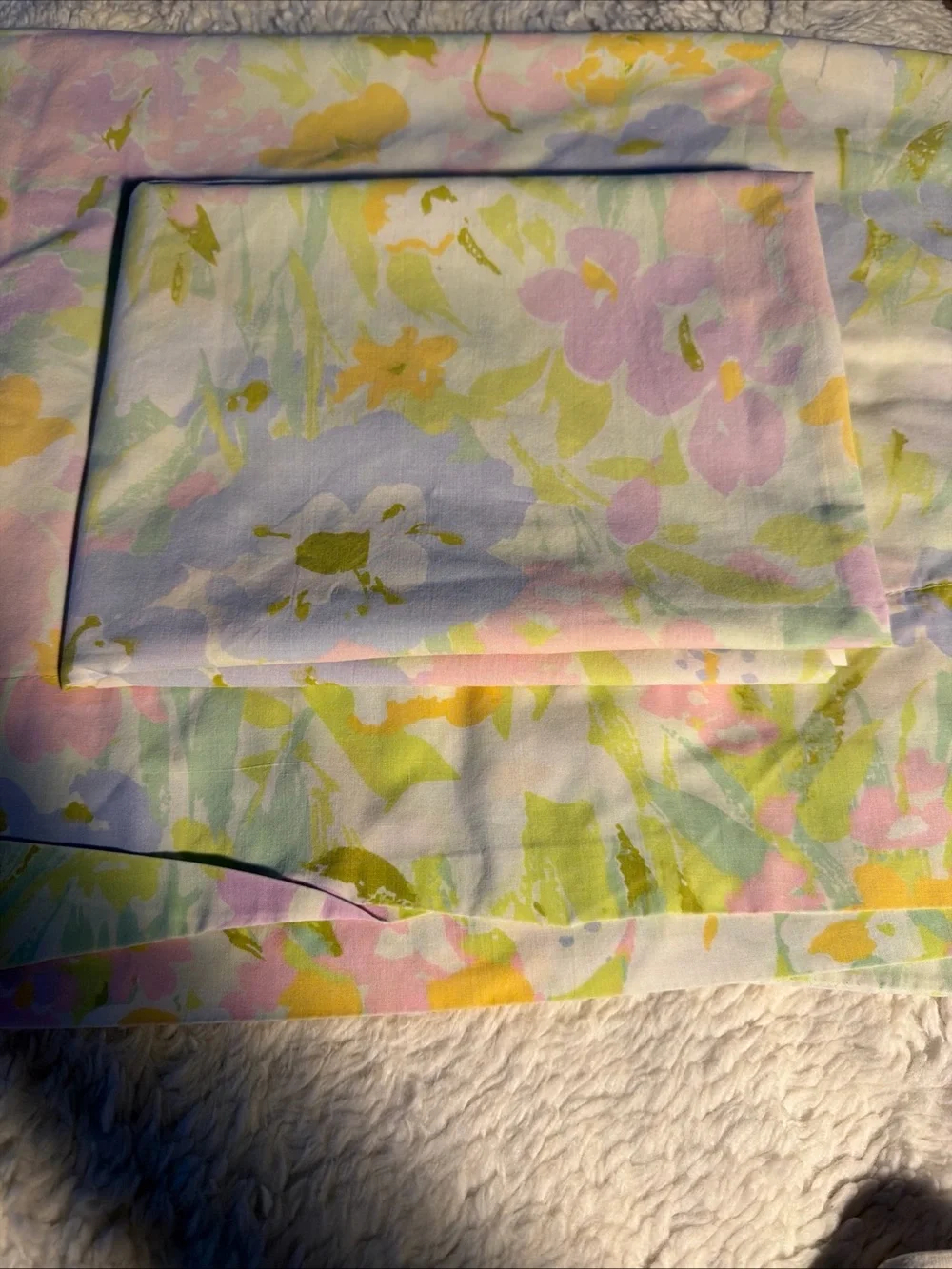 Sears Vtg Pastel Floral Cotton pillowcases  - Soft Pink, Yellow & Green 42”x36”